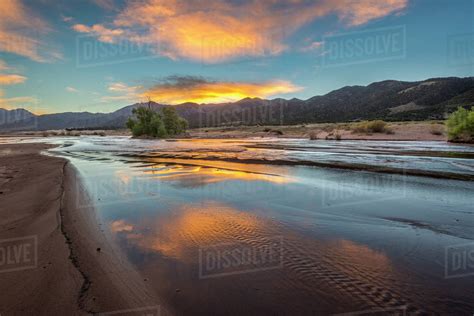 Medano Creek at Sunrise in Great Sand Dunes National park - Stock Photo ...