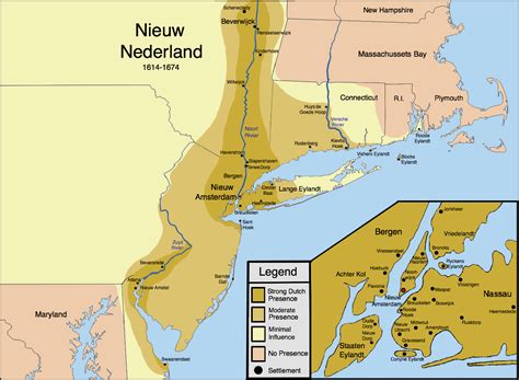 New Netherland settlements and areas of influence [OC] [1327x972] : MapPorn