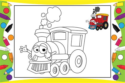 dibujos animados de trenes para colorear para niños 7802106 Vector en Vecteezy