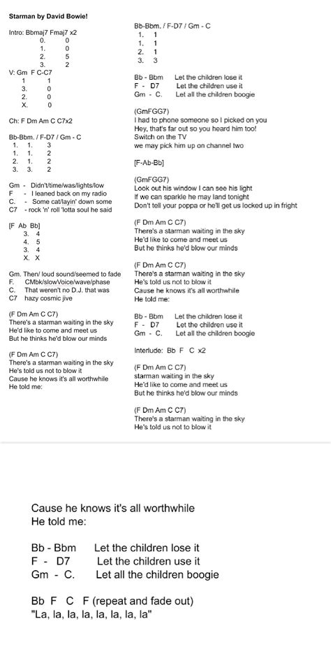 Song Starman by David Bowie for Ukulele. I wrote it shorthand for a ...