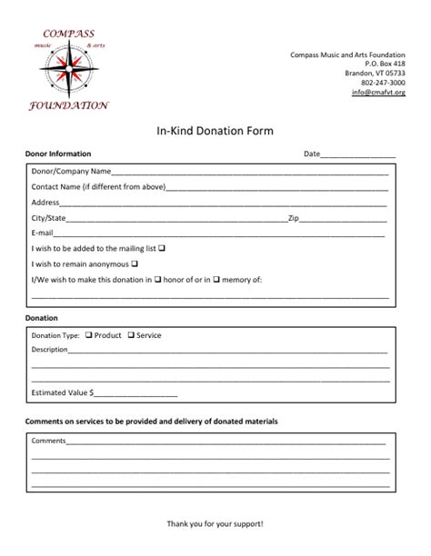 In-kind Donation Form - Compass Music and Arts Foundation - Fill Out, Sign Online and Download ...