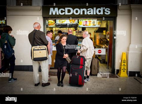 People queuing up at a McDonald's take away outlet, London, UK Stock Photo - Alamy