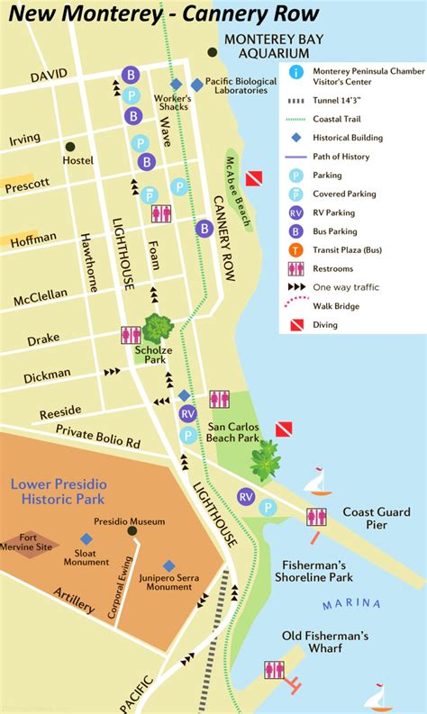 New Monterey - Cannery Row Tourist Map - Ontheworldmap.com