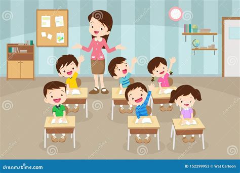 Pupils Raising Hand and Teacher Taking Class. Back To School Stock Vector - Illustration of ...