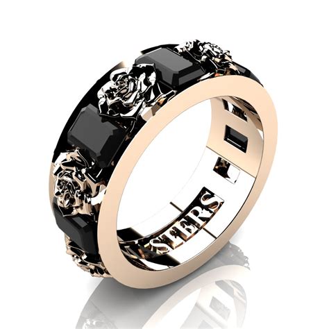 Womens Modern 14K Rose Gold 1.5 Ctw Black Diamond Rose Wedding Ring ...