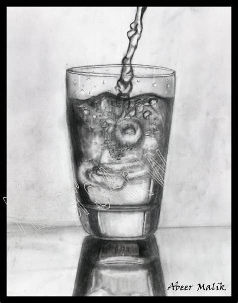 Realistic Sketching Of Water Glass With , Drawing by Abeer Malik ...