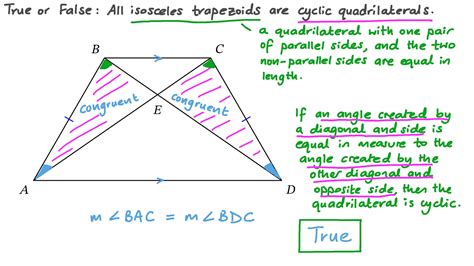 Question Video: Determining Whether an Isosceles Trapezoid Is a Cyclic ...