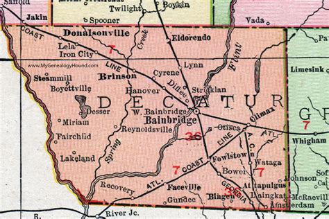 Decatur County, Georgia, 1911, Map, Rand McNally, Bainbridge, Attapulgus, Donalsonville, Brinson