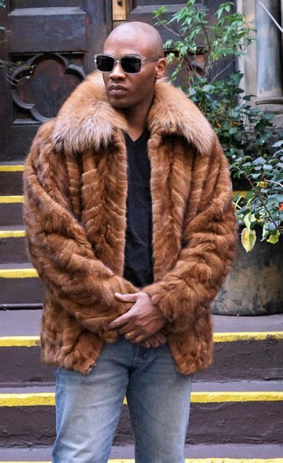 Men's Whiskey Mink Jacket Fox Collar 34848 – MARC KAUFMAN FURS