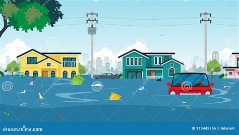 Flood town stock vector. Illustration of environment - 113443766