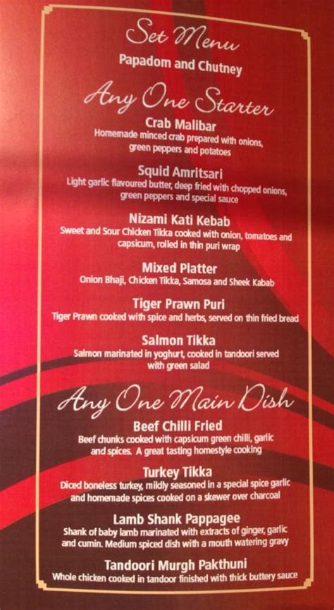 Menu at India Gate restaurant, Chichester