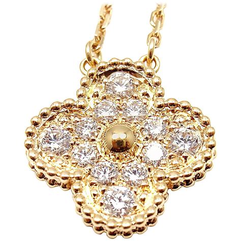 Van Cleef and Arpels Vintage Alhambra Diamond Gold Pendant Necklace at ...