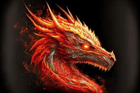 Premium Photo | Head of mystical orient red dragons with flying sparks