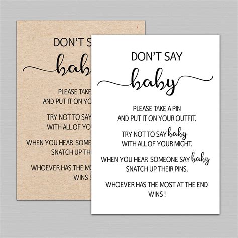 Dont say baby game printable dont say baby sign don't | Etsy