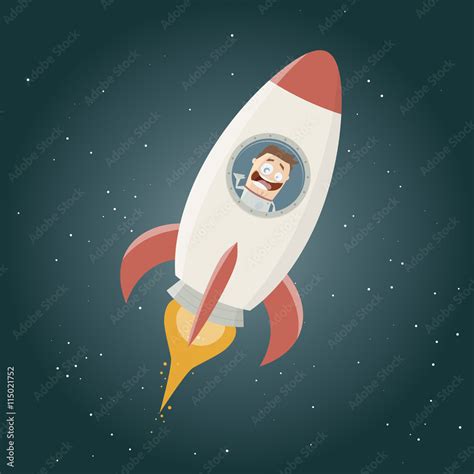 funny astronaut flying in a space rocket vector de Stock | Adobe Stock