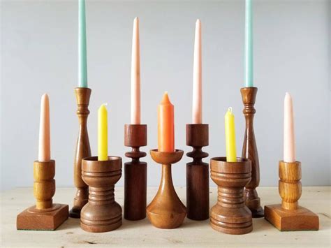 Wooden candlestick holder set of 9 | mid century modern candle holders