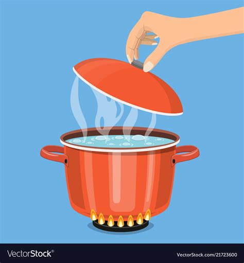 Cooking pot on stove with water and steam Vector Image