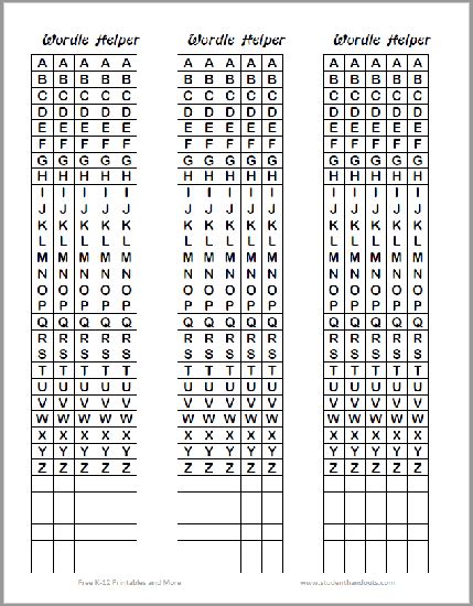 Wordle Game Cheat Sheet