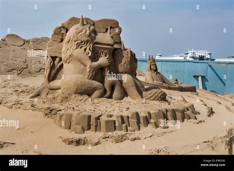 Sand, Sculptures, Promenade, Weston-Super-Mare, Beach; seafront; Somerset, England UK Stock ...