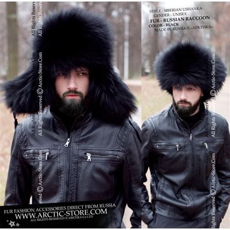 Black raccoon ushanka - Men's fur hat - russian fur store