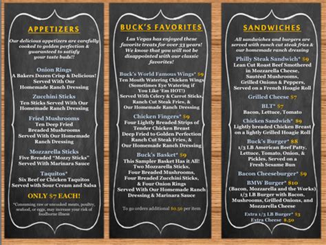 Menu - Buck's Tavern Las Vegas