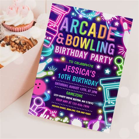 $3.08 - Neon Glow Arcade And Bowling Birthday Party | Bowling birthday ...