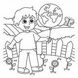 Boy Holding An Earth Balloon coloring Royalty Free Vector sketch template