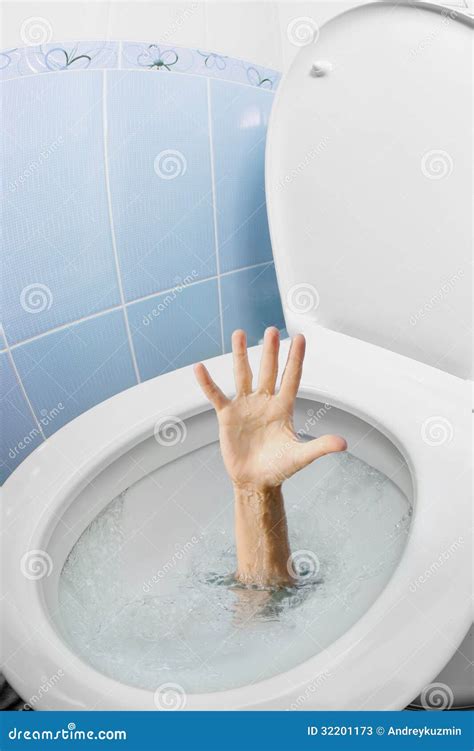 Human Hand In Toilet Bowl Or WC Flushing And Asking For Help Stock Photos - Image: 32201173