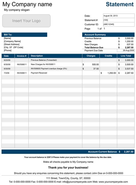 Send billing statements or account statements to your customers in minutes using our printable ...