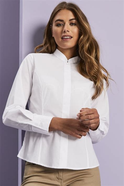 Women's Long Sleeve Mandarin Collar Blouse, White - SHOP BY INDUSTRY from Simon Jersey UK