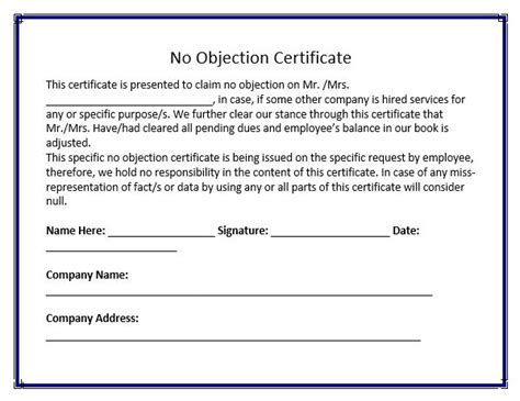 No-Objection-Certificate | Certificate templates, Word template, Certificate