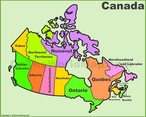 Canada provinces and territories map | List of Canada provinces and territories