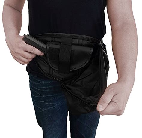 Mens Large Cowhide Leather Gun Carry Concealment Tactical Organizer Fanny Pack with Holster ...