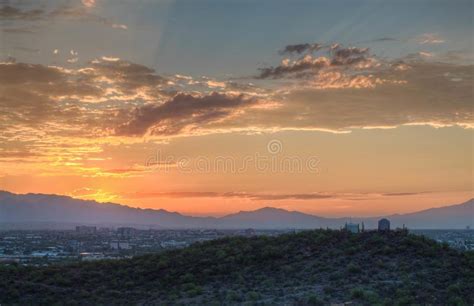 Landscape Sunrise Over Tucson Mountains Arizona Stock Photo - Image of ...