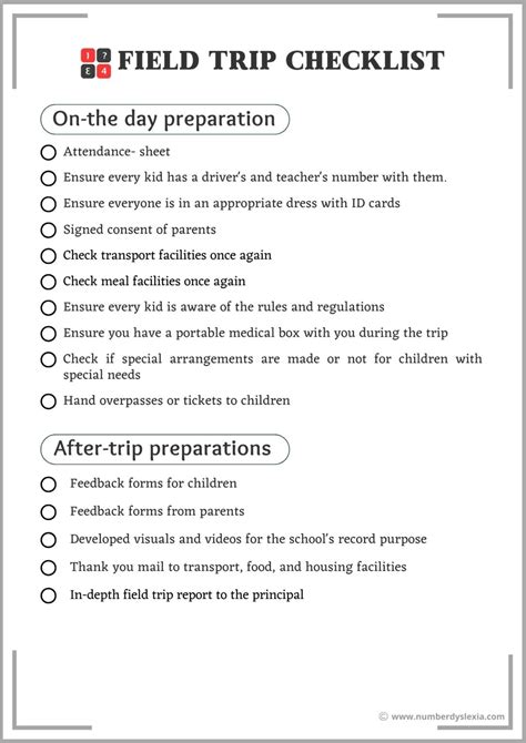 Printable Field Trip Checklist For Teachers [PDF Included] - Number ...