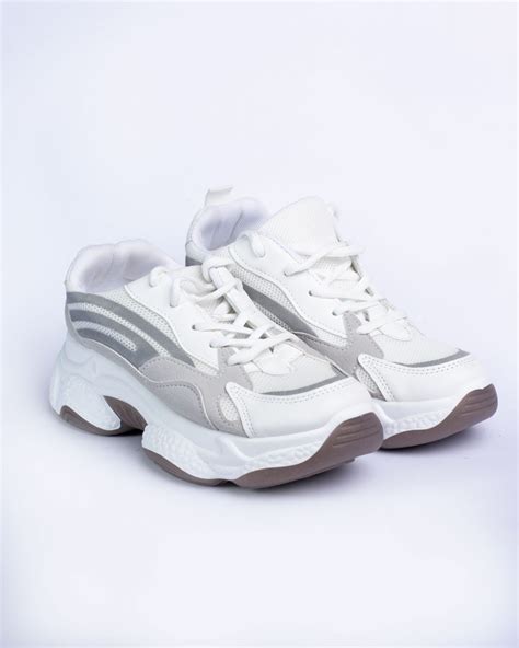 White Fashion Sneakers With Grey Details - Fancy Soles