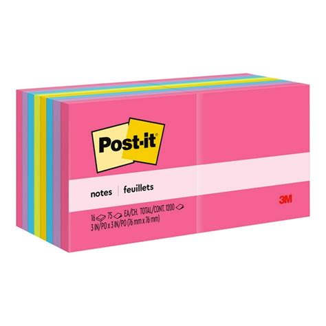 Post-it Notes, 3" x 3", Assorted Bright Colors, 16 Pads - Walmart.com