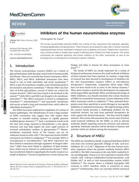 (PDF) Inhibitors of the human neuraminidase enzymes