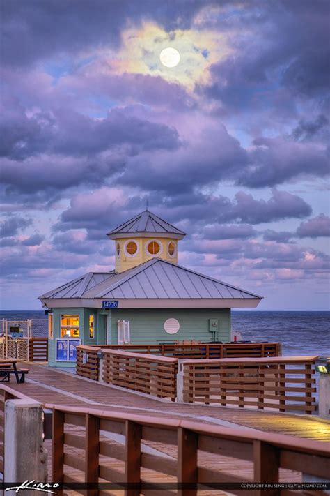 Juno Beach Pier Moon Rise November | HDR Photography by Captain Kimo