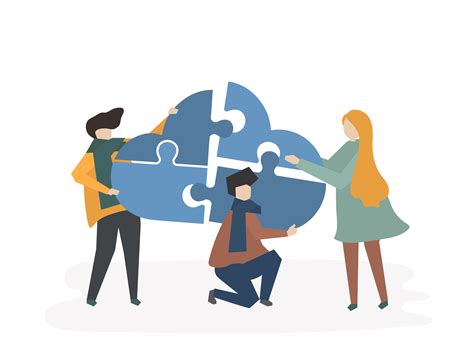 Illustration of teamwork with people connecting pieces of a cloud - Download Free Vectors ...