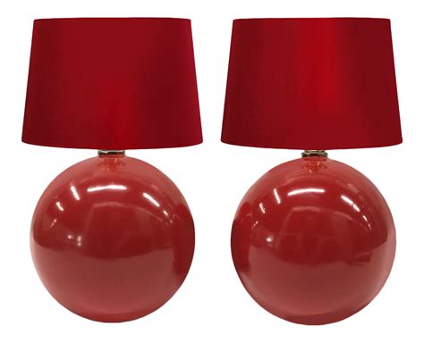Vintage Red Ceramic Ball Lamps — a Pair | Chairish | Red lamps bedroom, Lamp, Red table lamp