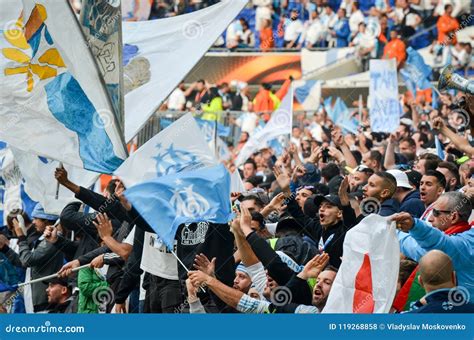 LYON, FRANCE - 16 May, 2018: Olympic Marseille Fans in the Stand Editorial Stock Photo - Image ...