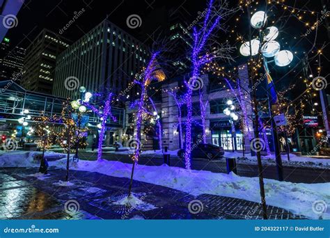 Downtown Calgary All Lit Up for Christmas. Calgary Alberta Canada Stock Image - Image of lights ...