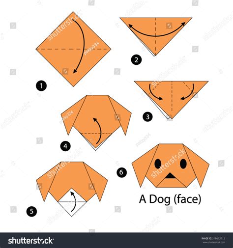 Step By Step Instructions How To Make Origami Dog. Stock Vector Illustration 318613712 ...