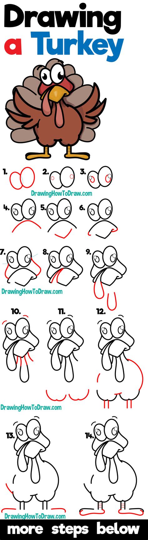 How to Draw a Cartoon Turkey for Thanksgiving Easy Step by Step Drawing Tutorial for Beginners ...