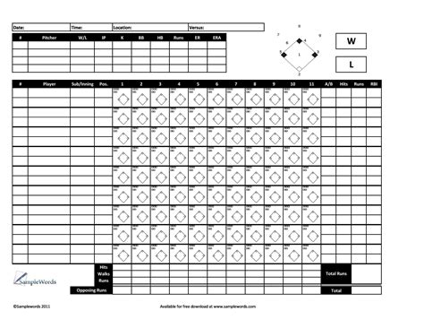 30+ Printable Baseball Scoresheet / Scorecard Templates ᐅ TemplateLab ...