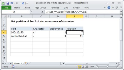 Excel formula: Position of 2nd 3rd etc instance of character | Exceljet