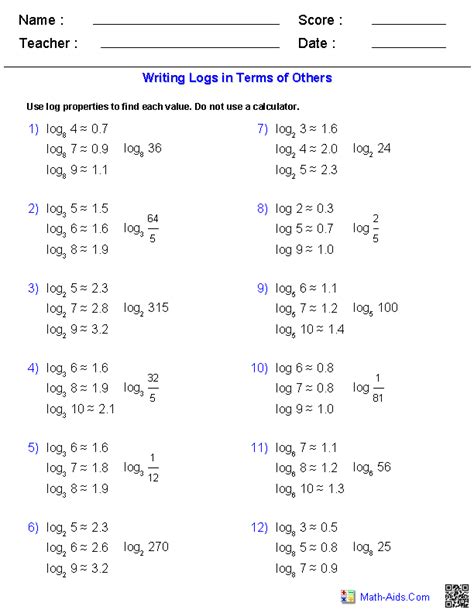 ️Exponential And Logarithmic Graphs Worksheet Free Download| Gambr.co