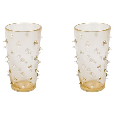 Match Pair of Heavy Murano Glass Vases at 1stDibs