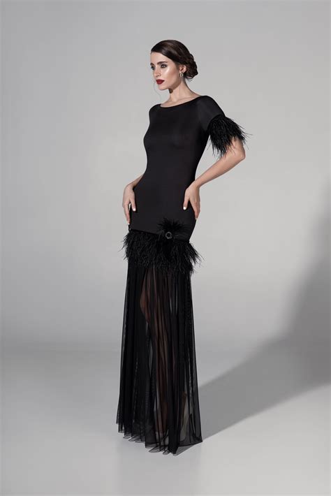 Black Feathers. | Evening dress collection, Black feathers, Evening dresses